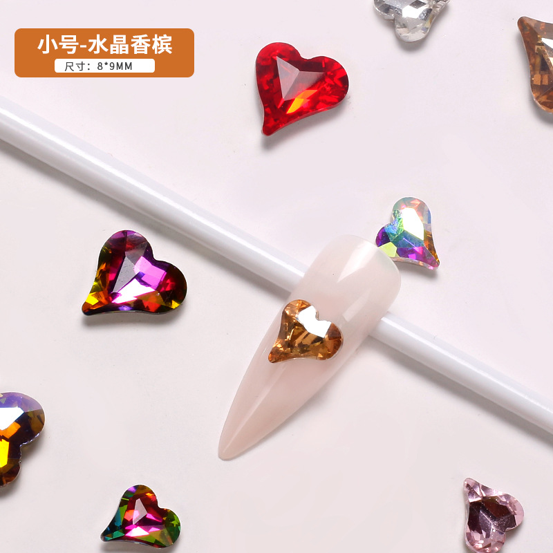 Explosiones japonesas en línea manicuría amor cristal color fantasía perforación de corazón de corazón de corazón gran taladro de cabeza de joyas de braza de la novia