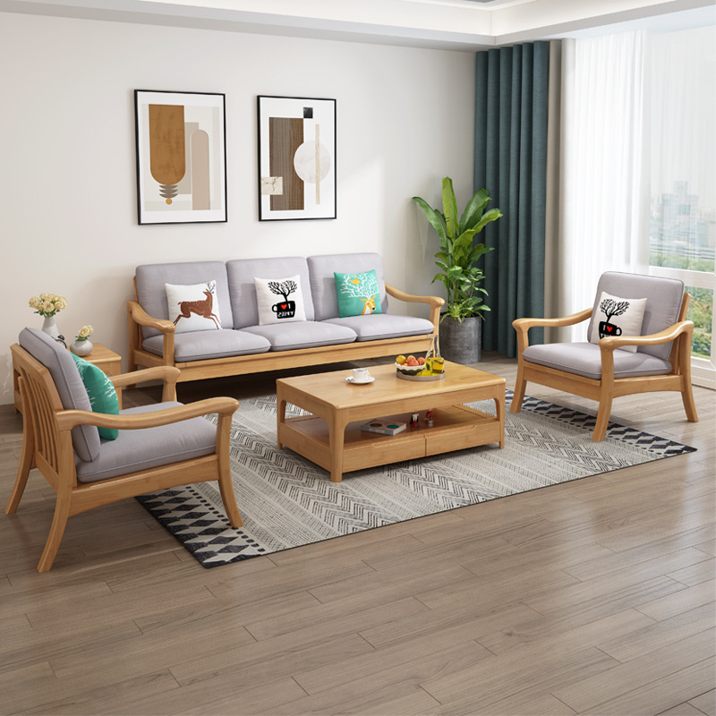 Sofá de madera maciza combinación de invierno y verano de doble uso pequeño apartamento B & B muebles de sala de estar de tres asientos Esquina de madera sofá Nórdico