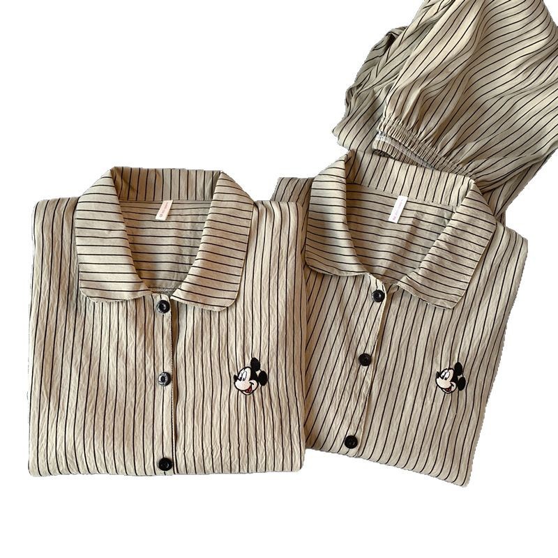 Caricatura Mickey pareja pijama de mujer pantalones de manga larga primavera y otoño gaza de algodón se puede usar ropa de casa de hombre verano