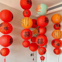 結婚赤い喜字提灯中国式国風結婚式の結婚部屋の装飾配置用品大全写真撮影道具ストラップ