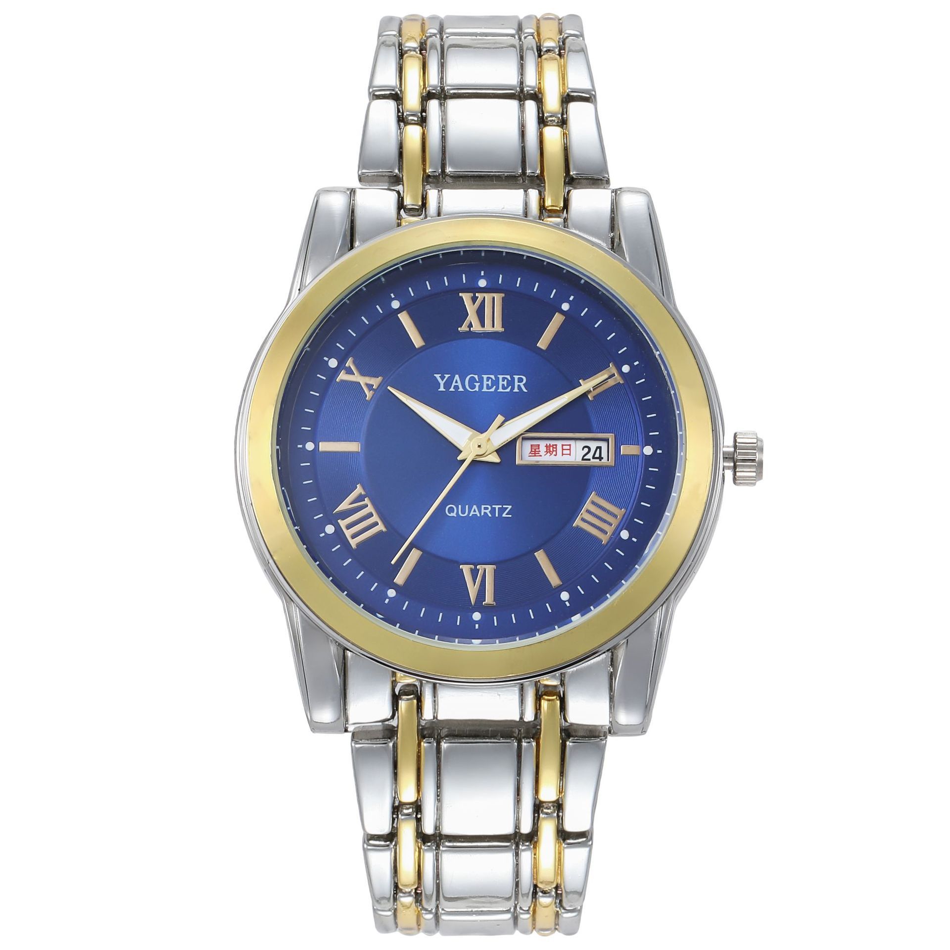New Men's Watch steel belt waterproof casual double calendar retro men's watch luminous business quartz watch_voghion.com