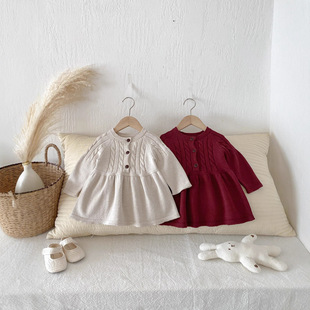 Baby Clothes, Spring and Autum Knitted Dresses, Baby Girl's Autum Clothes, New Skirts, Fashionable Autum Long-Sleeved Outing Clothes