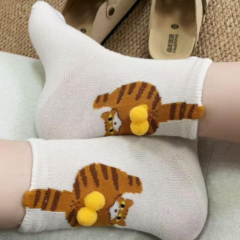 春夏カップルソックス 可愛いミドル丈ソックス 万能レディースソックス ゆったりソックス オールシーズンソックス 漫画猫 ディンダンエッグ ins風 日本風|undefined