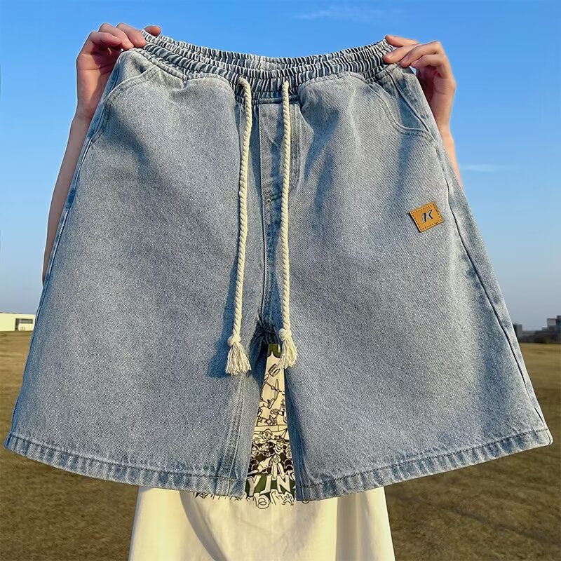 Washed Overalls Jeans Men's Summer Thin Mid-length Pants American Style Street All-match Loose Straight Sports Pants