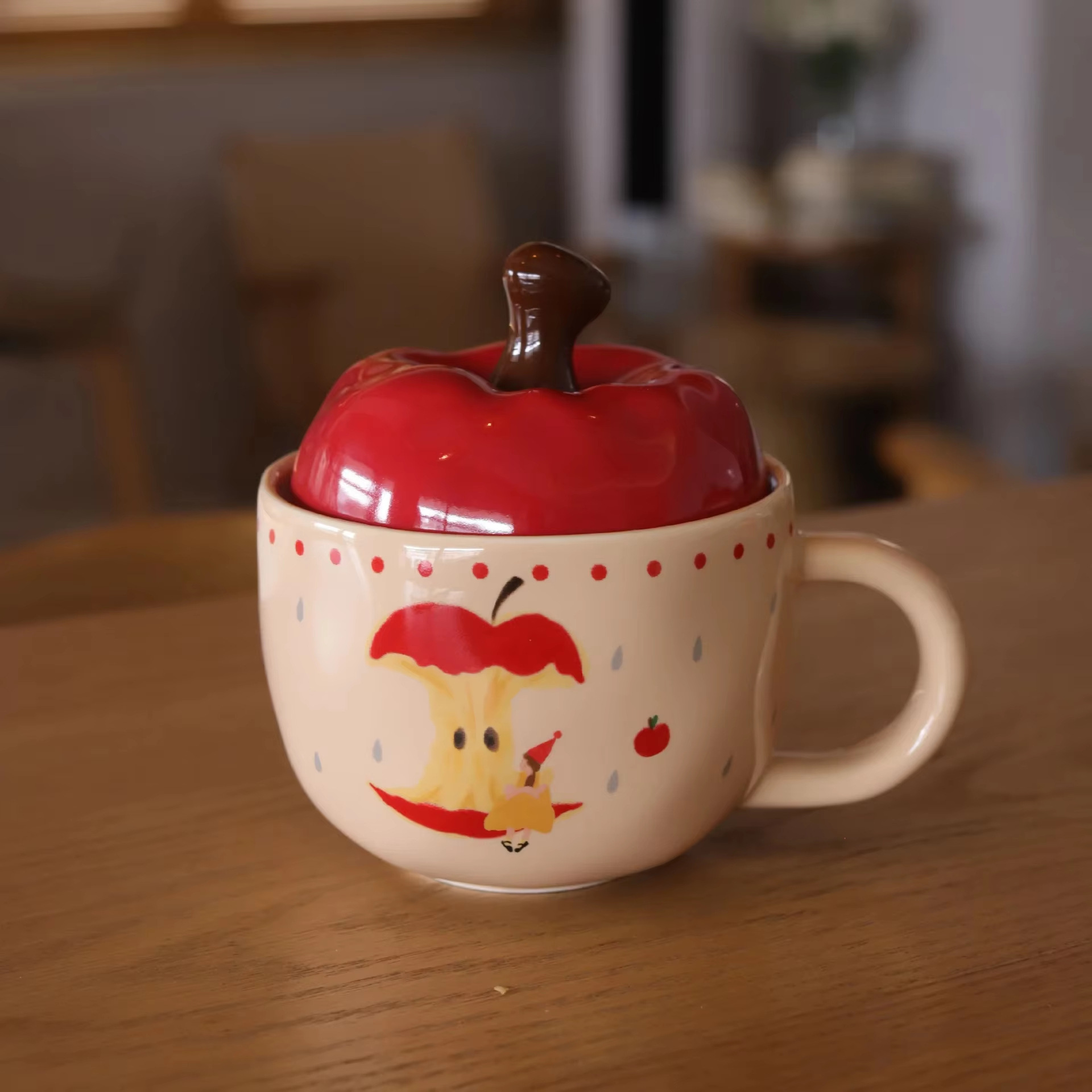 Cute taza de cerámica en forma de manzana con tapa taza de Navidad taza de agua de oficina taza de desayuno personalizada cubiertos de cerámica