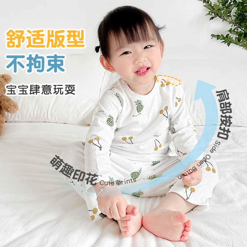 Traje de verano para niños pijamas de aire acondicionado de algodón para bebés divididos para niños y niñas de manga larga delgada de dos piezas para bebés