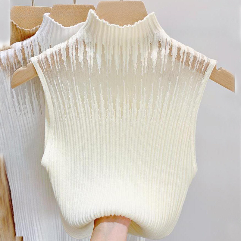 Hollow-Out Camisole for Women, Inner Layer Base Shirt, 2022 Autumn and Winter New Style, Half-High Collar Sweater, Sleeveless Short Top Hollow-Out Camisole for Women, Inner Layer Base Shirt, 2022 Autumn and Winter New Style, Half-High Collar Sweater, Sleeveless Short Top