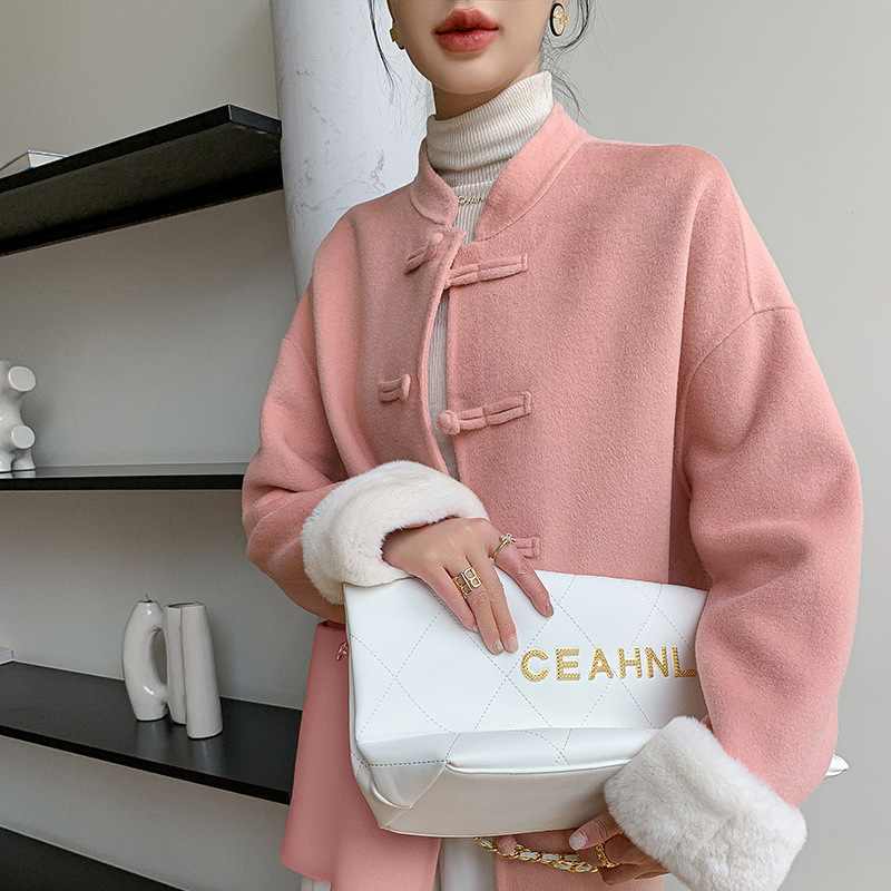 复古中国风盘扣双面羊毛大衣女短款2022冬季新款设计感羊毛呢外套