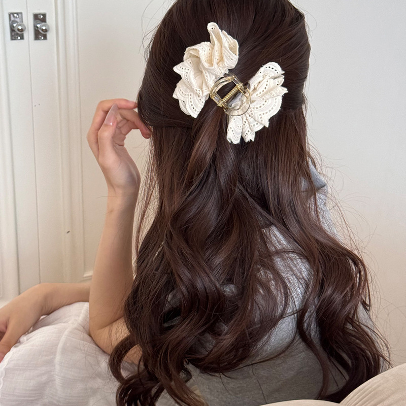レースフラワーパールリボンヘアピン 2025 新しい純粋な欲望クリップ気質ポニーテールバナナクリップヘアアクセサリー女性のための|undefined