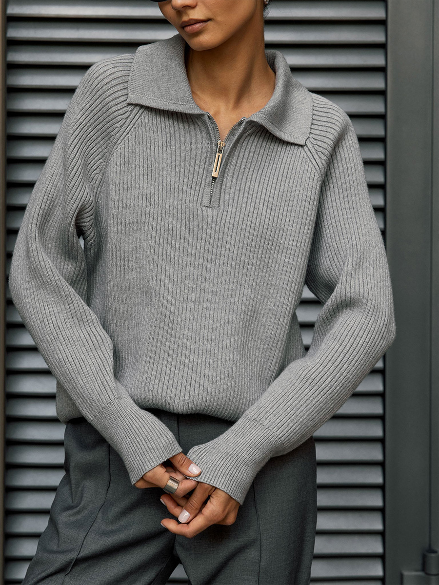 Transfronterizos Europa y Estados Unidos otoño y invierno 2025 nueva tendencia versátil simple ocio polo collar con solapa suéter de punto