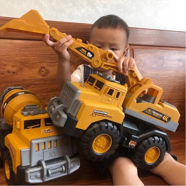 子供用掘削機慣性エンジニアリング車両ミキサートラッククレーン男の子のおもちゃ砂掘り車ビーチおもちゃ|undefined