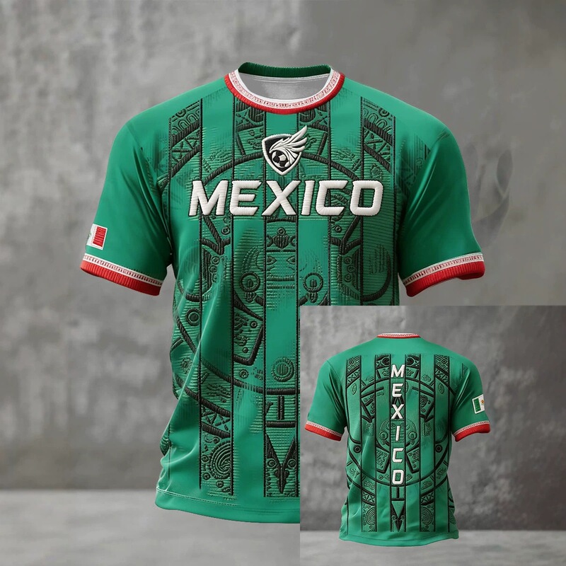 2026 Cross-Border Independent Site Amazon New Summer Mexico World Cup Printed Men's Football Short-Sleeved T-Shirt
