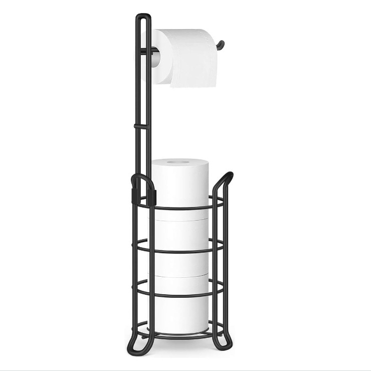 Rack de papel de toallas domésticas de Amazon, rack de papel de rollo vertical de hierro forjado, rack de almacenamiento de papel higiénico redondo para el baño