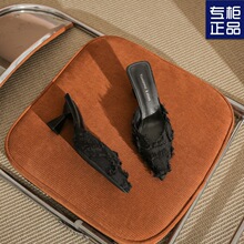 半包头凉拖鞋毛毛格小香风尖头法式酒杯跟一脚蹬高跟鞋女夏季新款