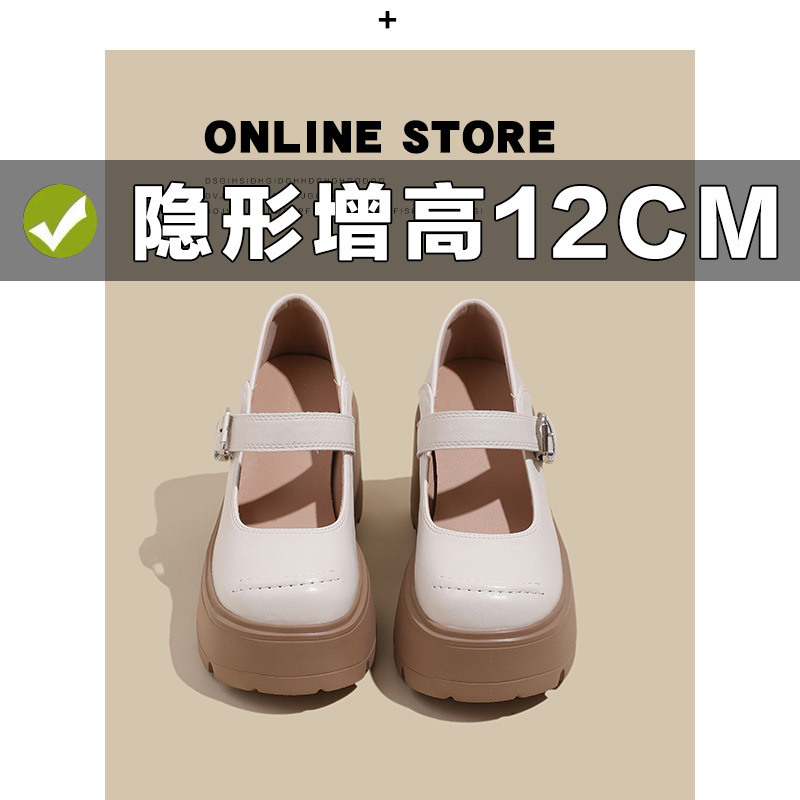 White Round Toe Cute Mary Jane Small Leather Shoes 2025 Summer New Retro Height-increasing Thick Sole with Skirt Single-layer Shoes