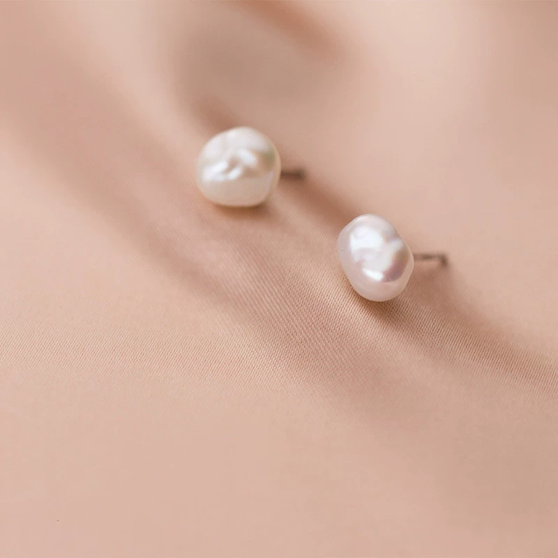 Retro fashionable universal earrings from pearl, silver 925 sample, Korean style, simple and elegant design