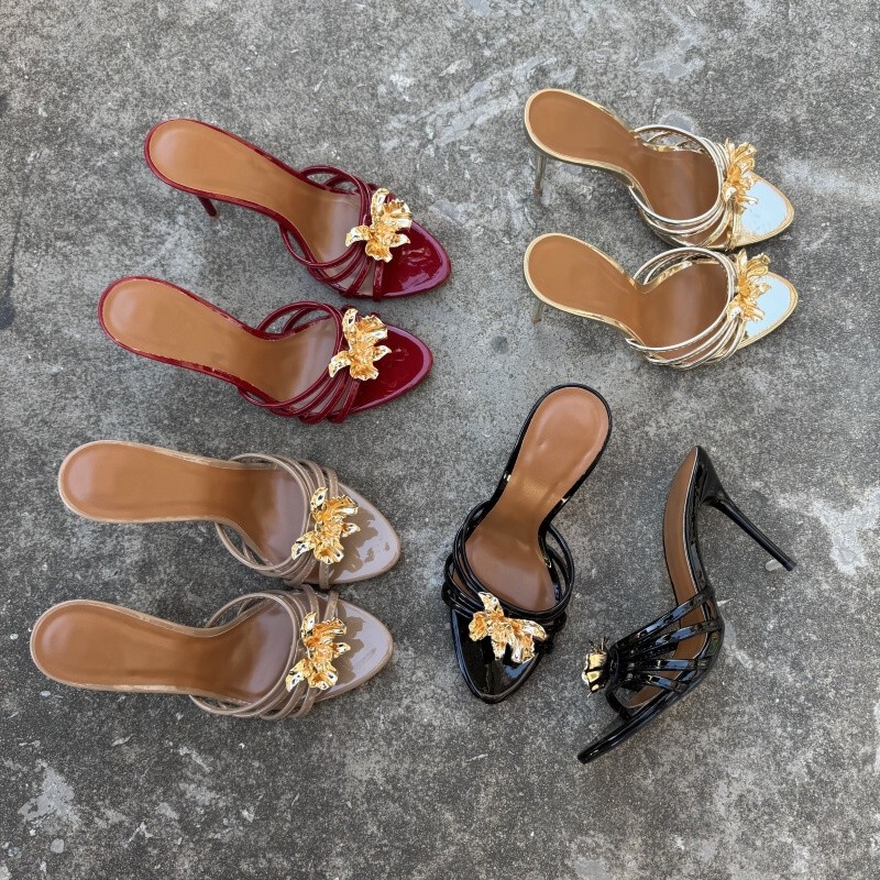 Foreign Trade Fashion New Simple Flower Buckle One-Line High Heels French Niche Stiletto Sandals for Women Summer Outer Wear