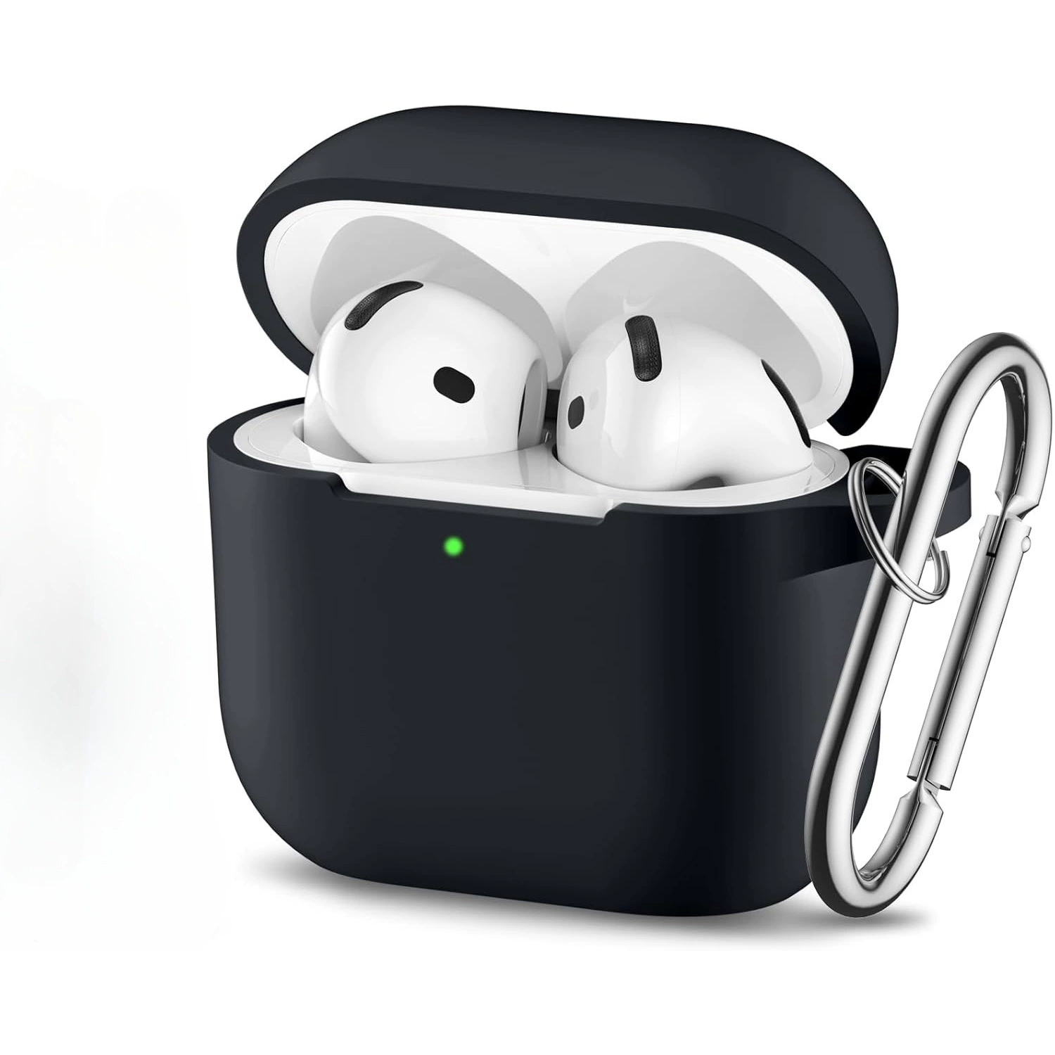 Силиконовый защитный чехол (Apple AirPods) — совместим с AirPods 1–4 и Pro 1–3, 52×62×26 мм, карабин