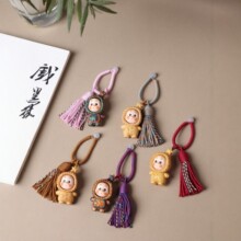 国潮手工编织木雕钥匙扣挂件 彩色流苏手机链包包饰品 文玩配饰