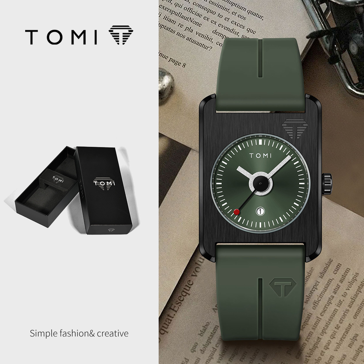 Square Calendar Watch Korean Style Student Watch With Rubber Strap For Men Fashionable_voghion.com