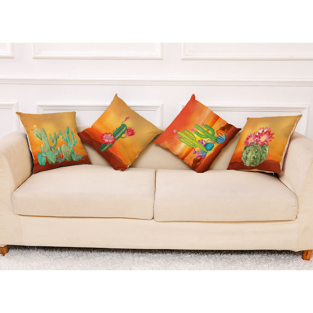 亚马逊eBay热销艺术仙人掌棉麻抱枕套汽车靠垫办公室午睡亚麻抱枕