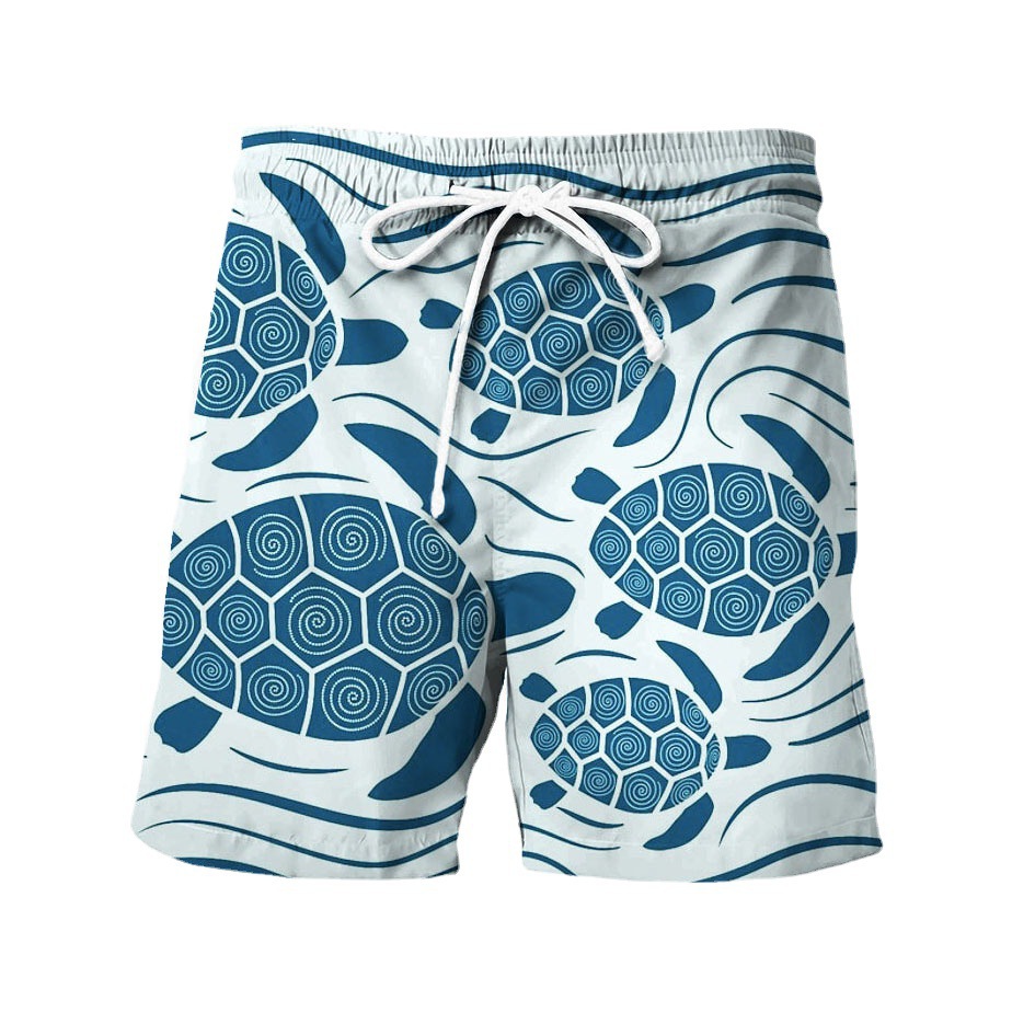 Pantalones de playa para hombres transfronterizos de estación independiente Pantalones de playa con estampado digital 3D de rebote de cuatro lados Pantalones de playa con estampado hawaiano