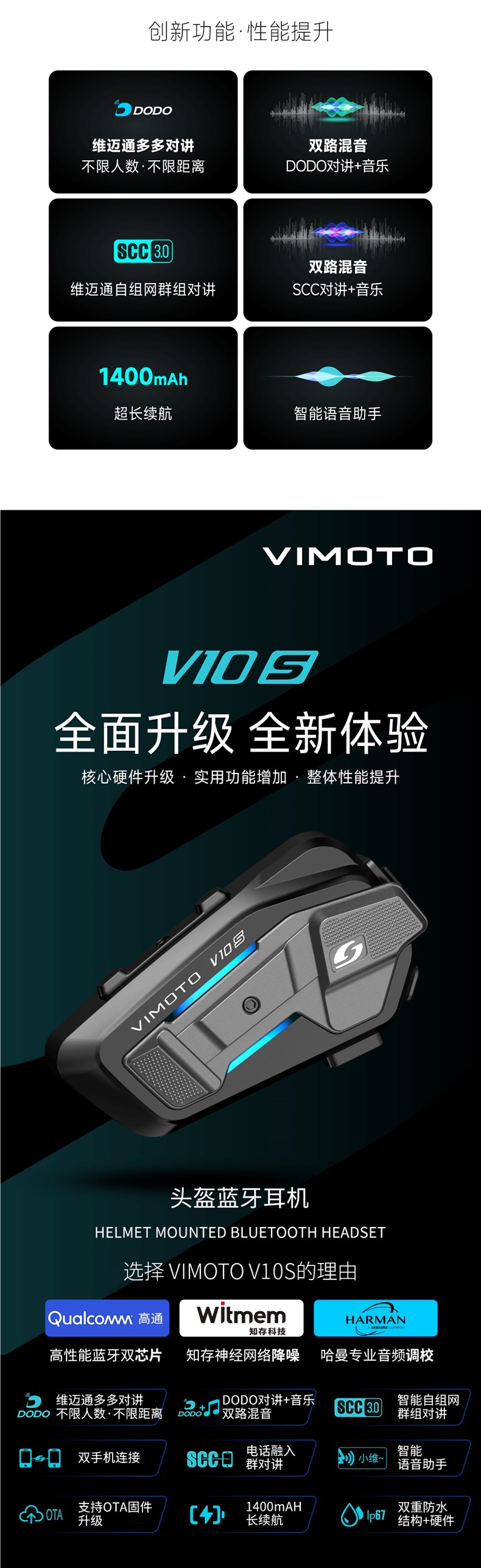 Vimetong V10X V10S V9S V9X Motorcycle Helmet Bluetooth Headset Full-Face Helmet Built-In Jbl Unit V8S