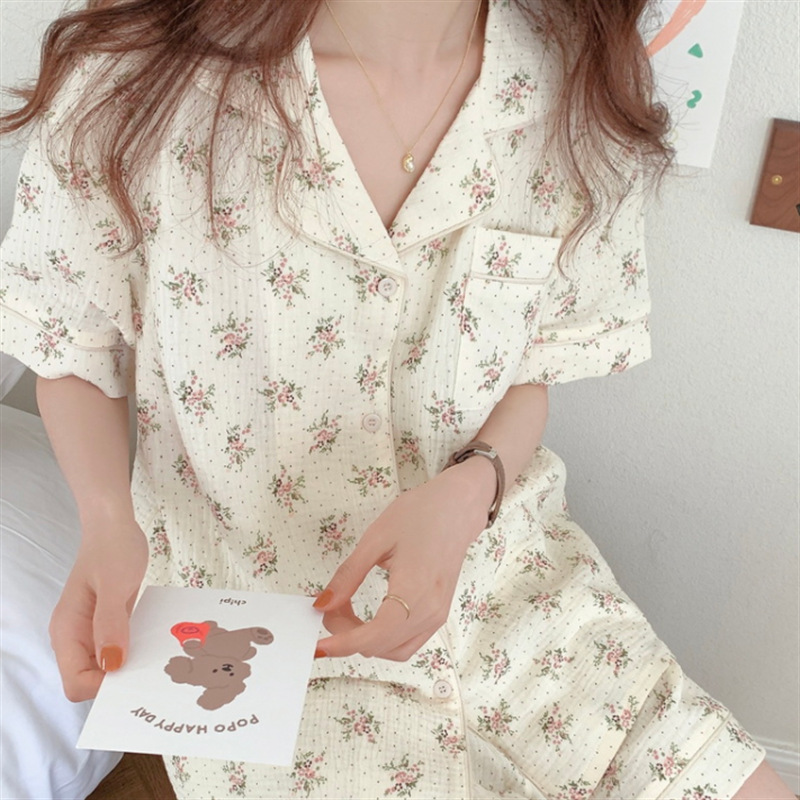 睡衣女夏款2023年韩国新款夏短袖女士可外穿家居服套装
