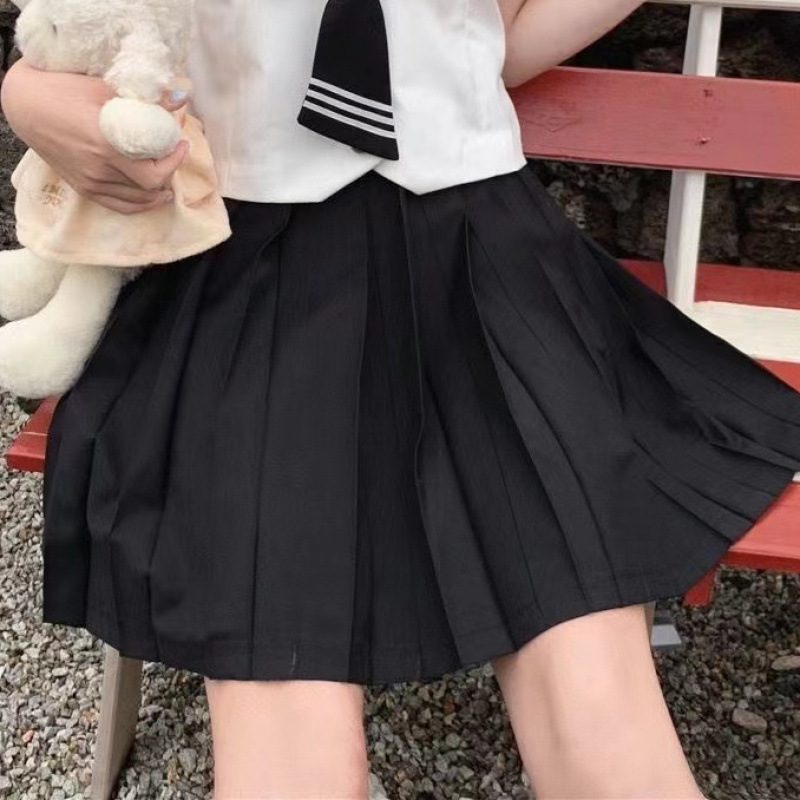 沙河【两件套装】夏季新款黑暗系j制服学院风学生水手领上衣百褶|undefined