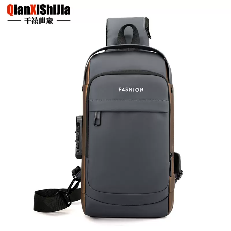 新款男士胸包密码防盗包男士包单肩包运动腰包休闲多功能斜挎背包