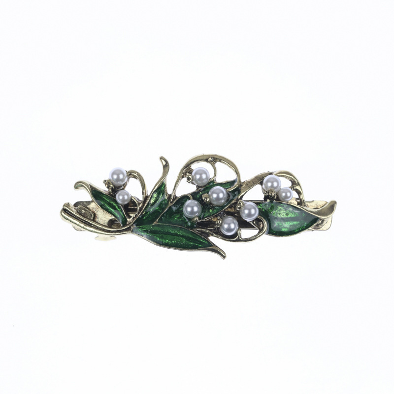 Cross-border jewelry green pearl hairpin bow spring clip hairpin in stock wholesale