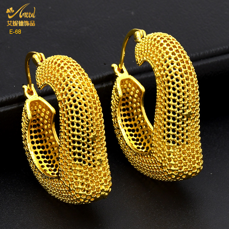 Joyas de novia de Dubai aretes chapados en oro de 24 quilates exagerados retro nigerianos personales para mujeres aretes minimalistas al por mayor image 25
