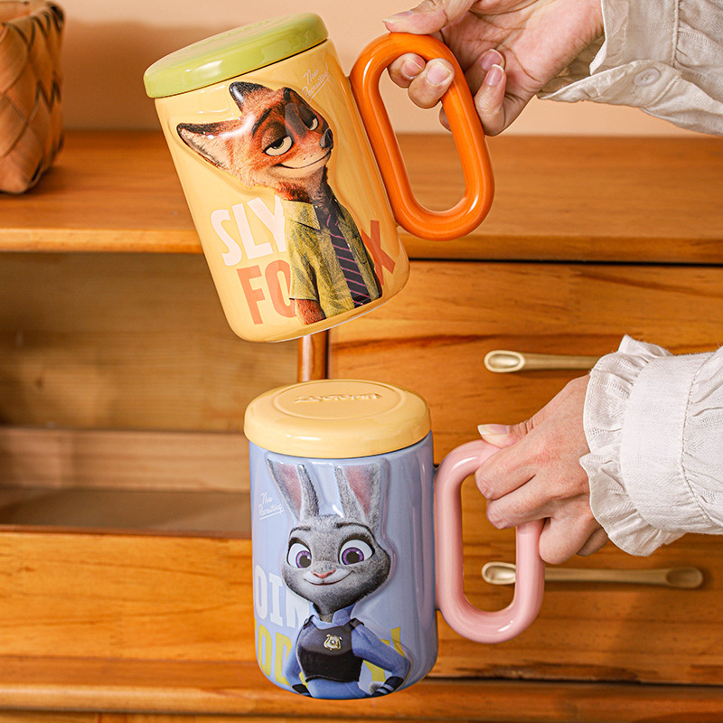 Disney Judy Cartoon Taza de cerámica con tapa de taza de alta calidad de la oficina de taza de agua regalo de cumpleaños