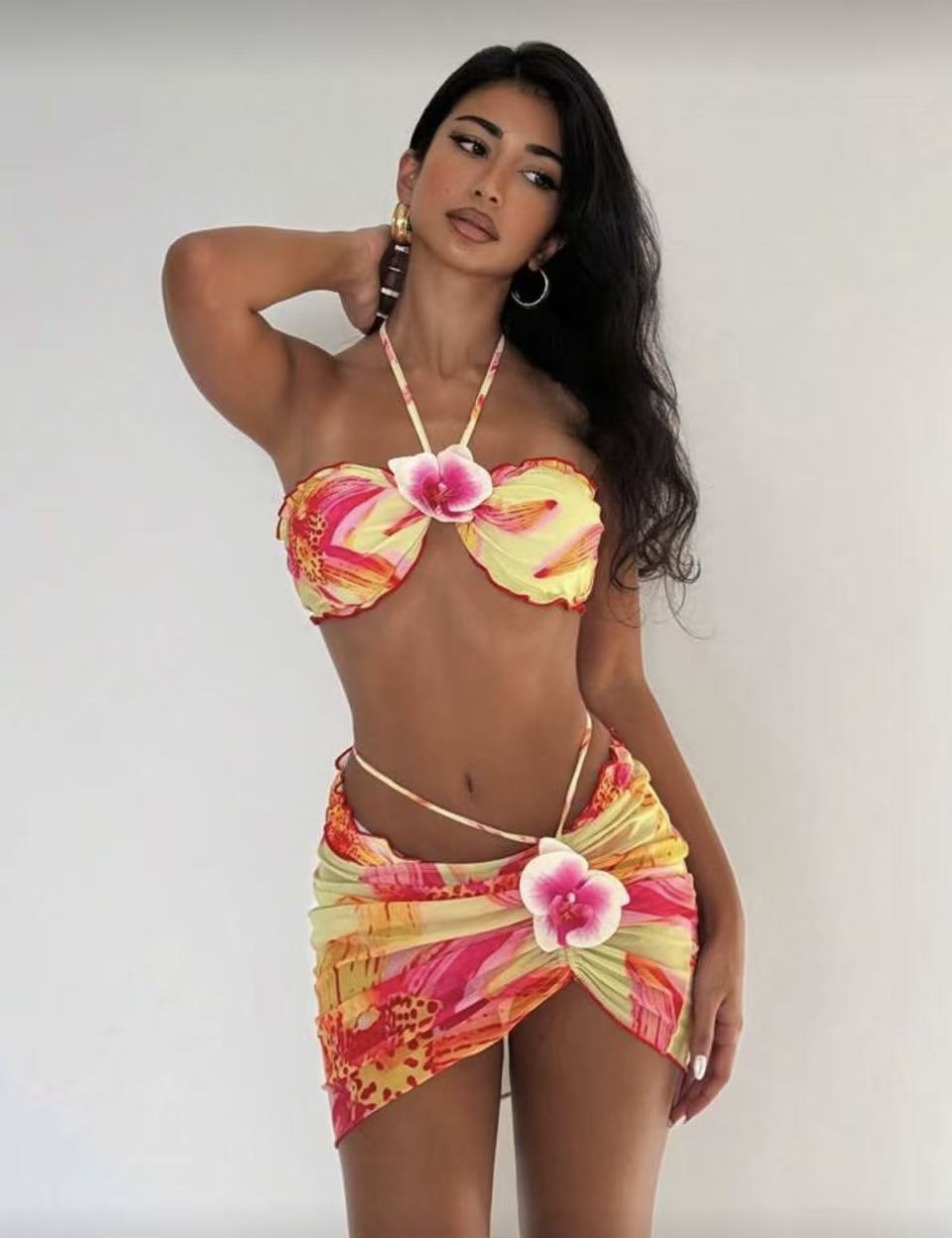 Women's Three Piece Bikini Set Triangle Style Sexy Swimwear_voghion.com
