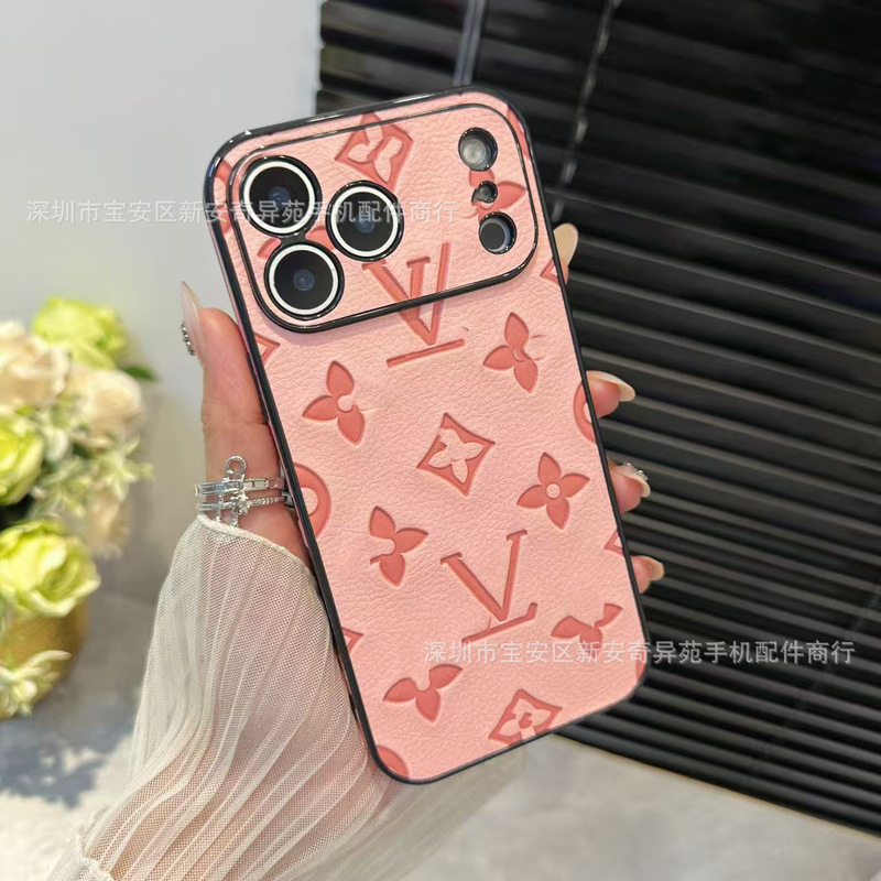 精孔全包贴皮老花大牌保护套适用iPhone17Promax欧美苹果16手机壳|undefined