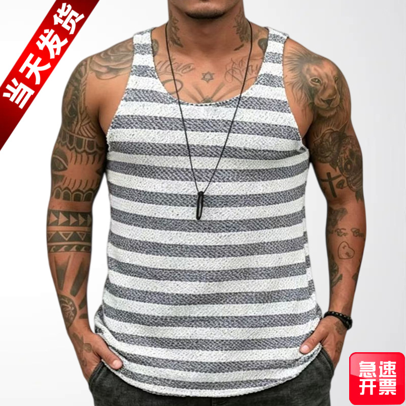Cross-border trade men's summer new sleeveless striped knitted sweater men's casual sports knitted vest SY0019