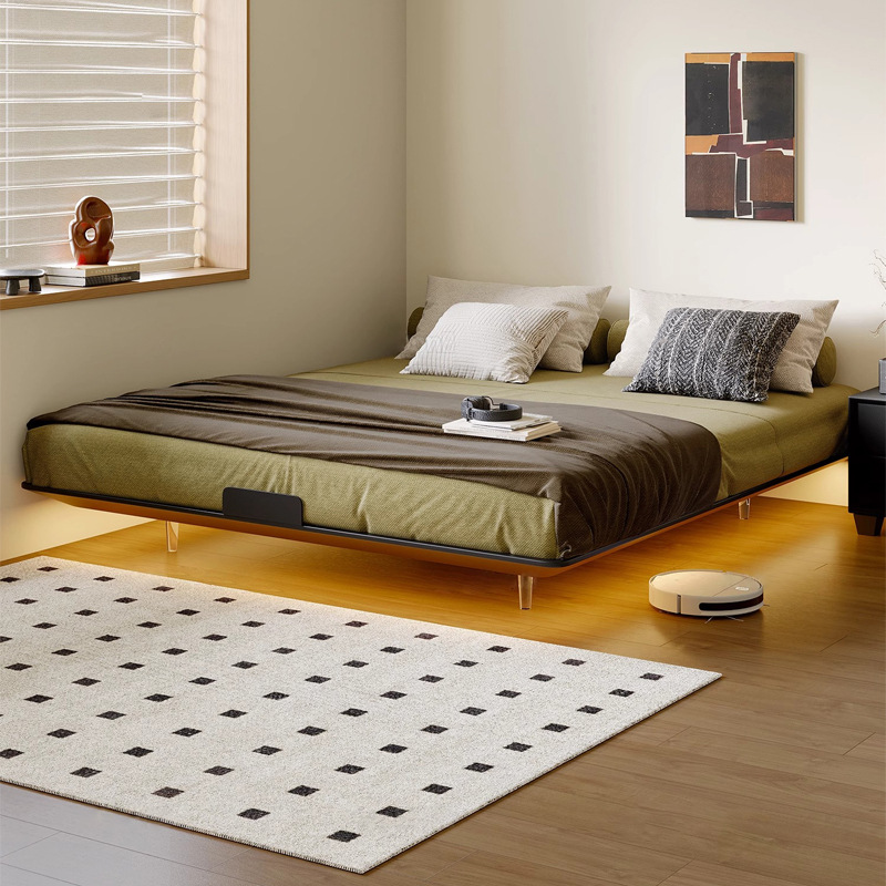 Cama de acero al carbono ambientalmente respetuosa con la cama sin cabeza de suspensión dormitorio pequeño doble marco de cama de suspensión de 1,5 metros sin cama de respaldo 0 pegamento