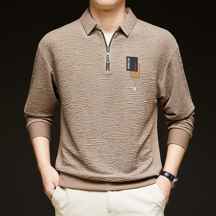 Spring and Autum Men's Sweatshirt Long-Sleeved Lapel T-Shirt Young and Middle-Aged Men's Dad Casual Loose Bottoming Polo Shirt T-Shirt