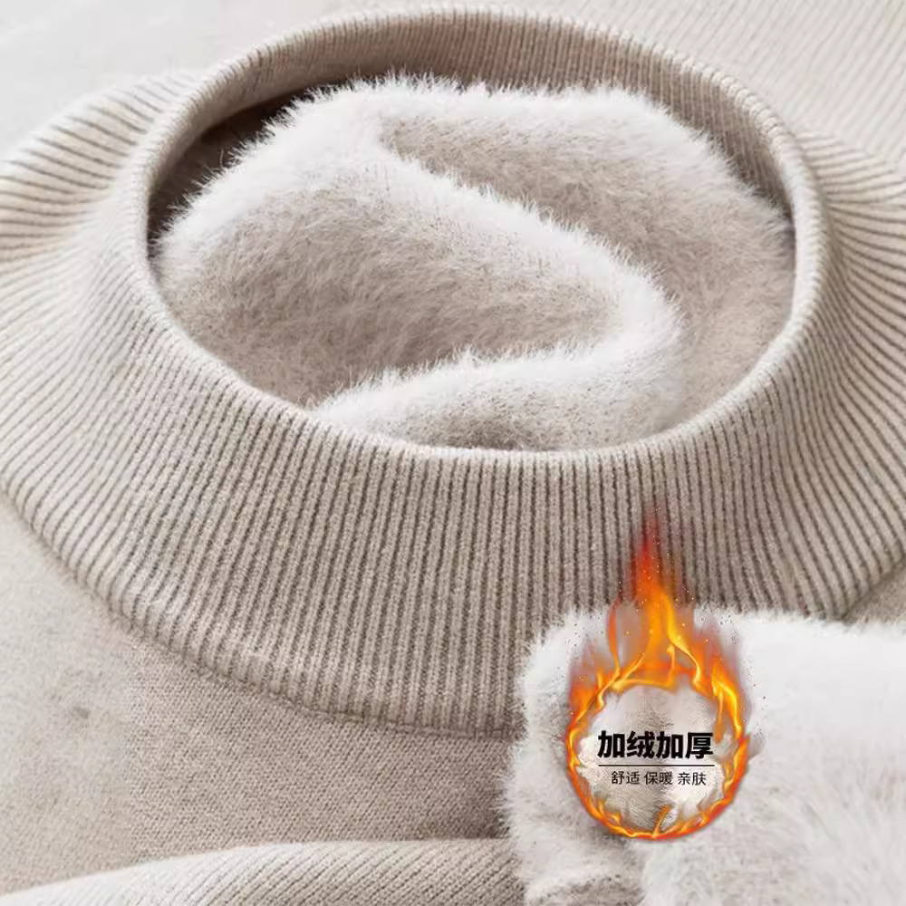 Men's soft keep warm velvet solid color knitted sweater