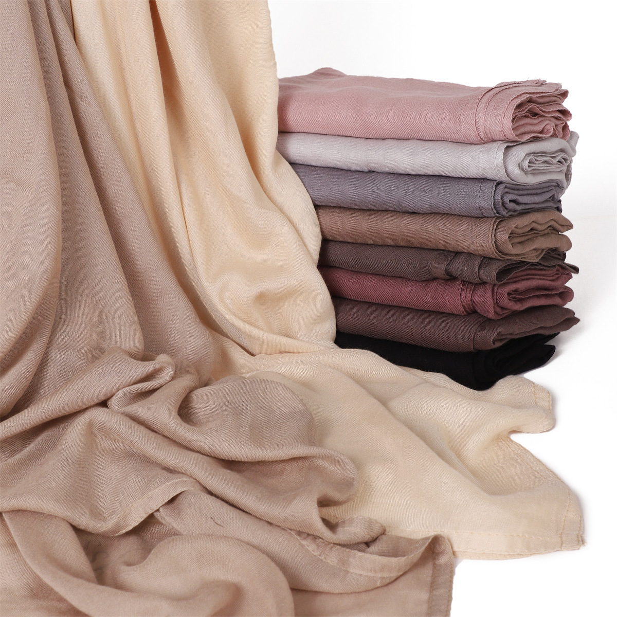 Soft Viscose Cotton Solid Color Scarf Fashion Wide Edge Thin Hijabs High Quality Headscarf Long Shawls for Muslim Woman