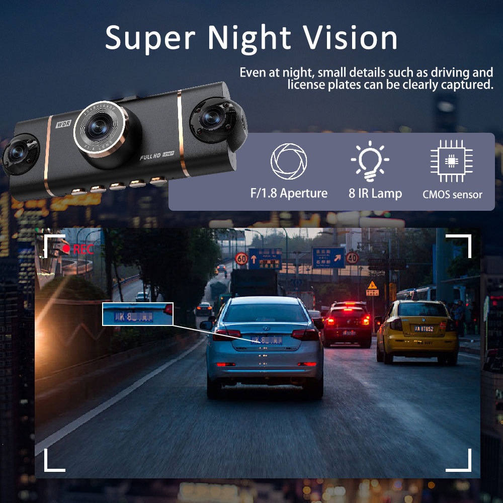 Cross-border bestseller 1080P four-lens dashcam with simultaneous display and recording, WiFi, infrared night vision, ultra-thin model