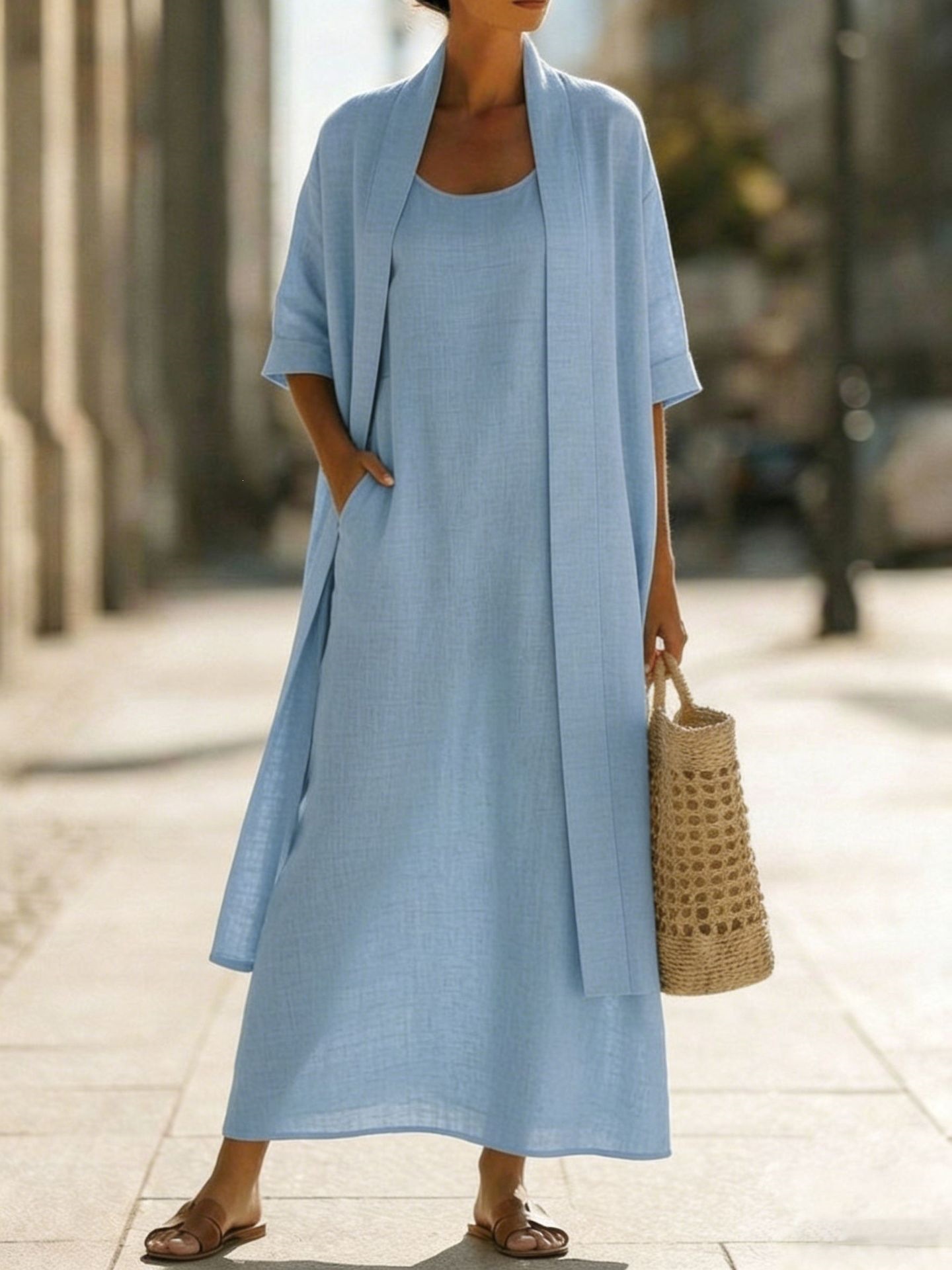 Women's Clothing Women's Simple Loose Comfortable Stylish Cotton Linen Two Piece Dress Early Summer Perfect Clothing_ecoleips.com