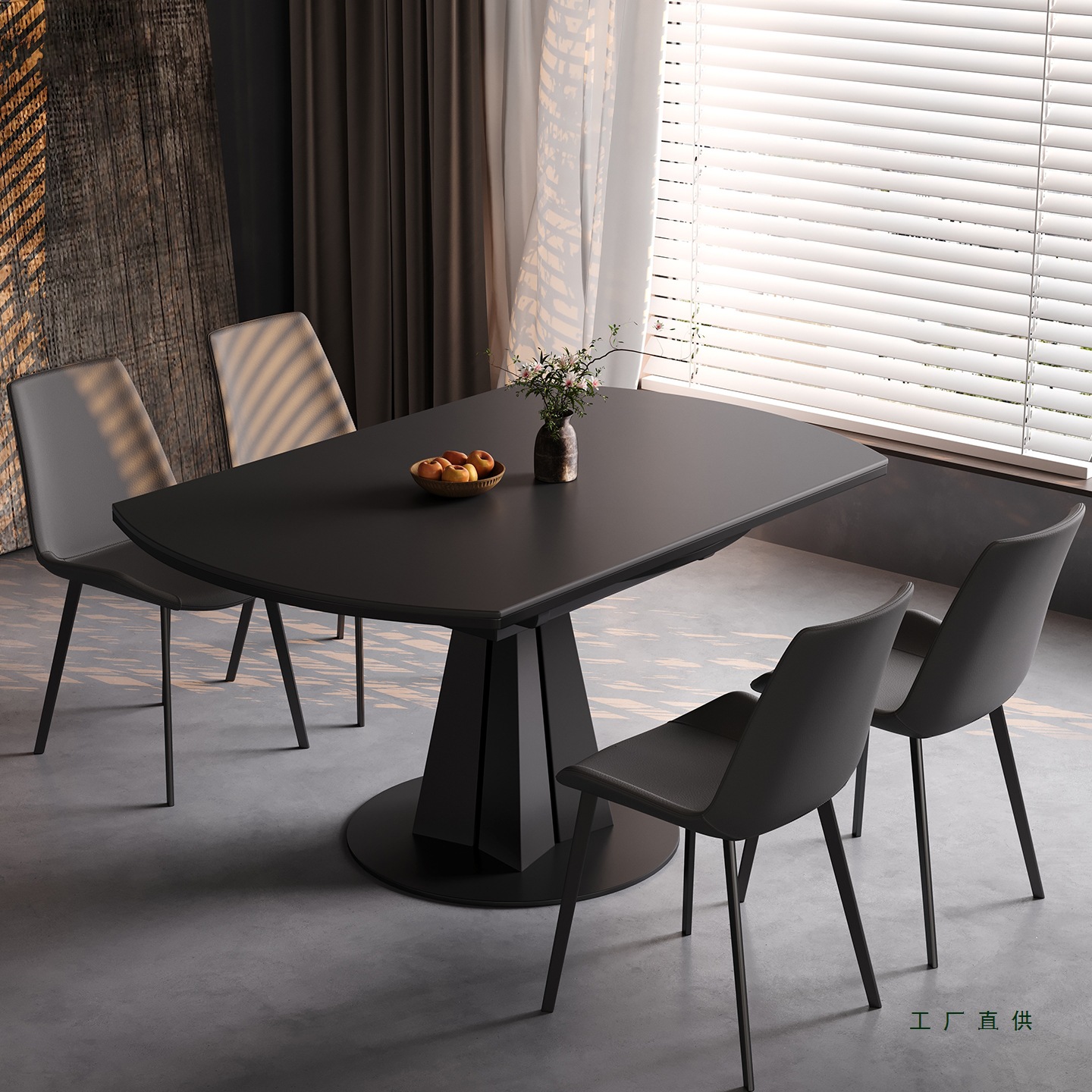 意式极简岩板餐桌家用小户型全托可旋转伸缩方圆两用饭桌现代简约