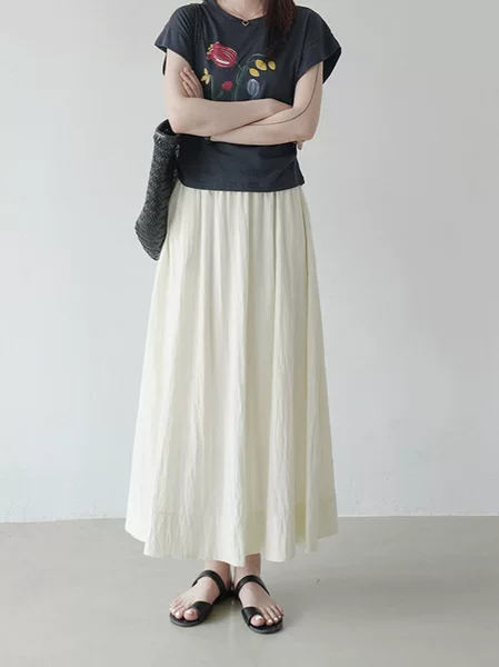 Spring and Summer Versatile Maternity Skirt, Summer High-Waisted Loose Slimming A-Line Pleated Umbrella Skirt with Lining