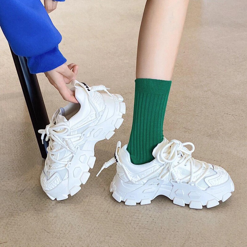 Designer-Style Korean Breathable Dad Shoes for Women, Casual Shoes, Thick-Soled White Sneakers, Mid-Heel Sports Shoes for Women Designer-Style Korean Breathable Dad Shoes for Women, Casual Shoes, Thick-Soled White Sneakers, Mid-Heel Sports Shoes for Women