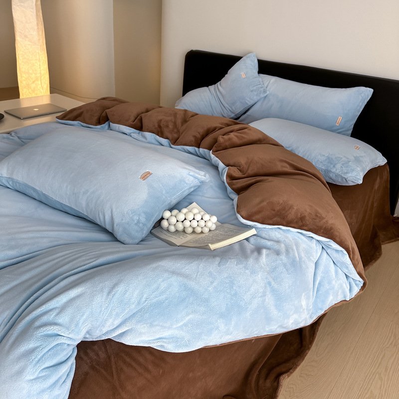 10A antibacteriano invierno leche cama de lana de cuatro piezas con cubierta de edredón caliente engrosada invierno invierno bebé cama de lana de coral