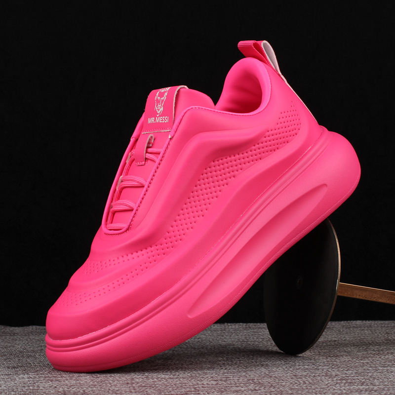 MR.MESSI 男女同款厚底小白鞋男士潮鞋皮面休閒鞋運動鞋男情侶鞋