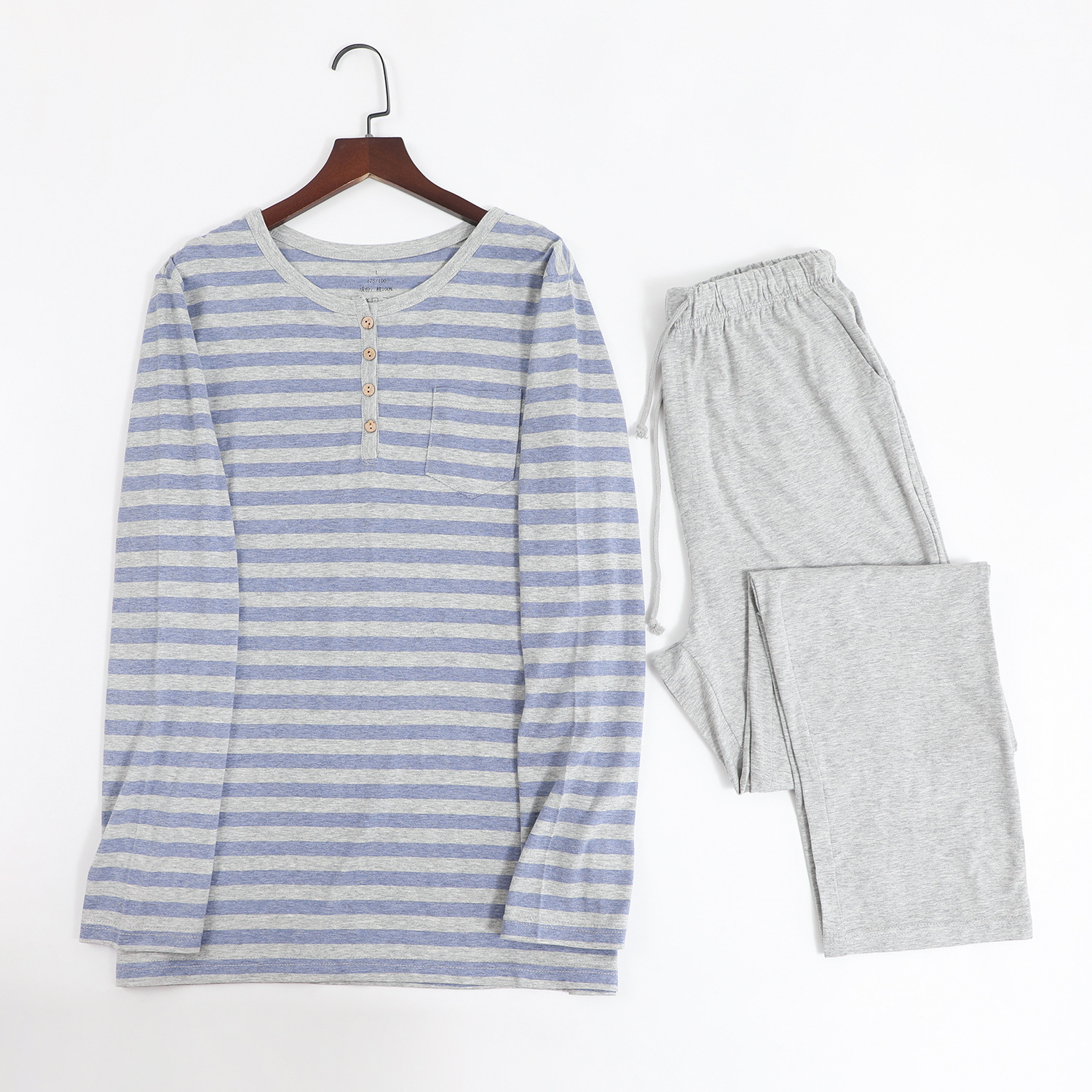 남자 와이드 스트라이프 블루 그레이