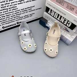 姐姐弟弟新款圆头平底渔网鞋法式玛丽珍鞋透气网面单鞋一手码批发