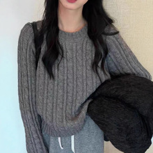 100纯羊毛衫女款圆领套头毛衣秋冬新款插肩袖全身提花长袖打底衫